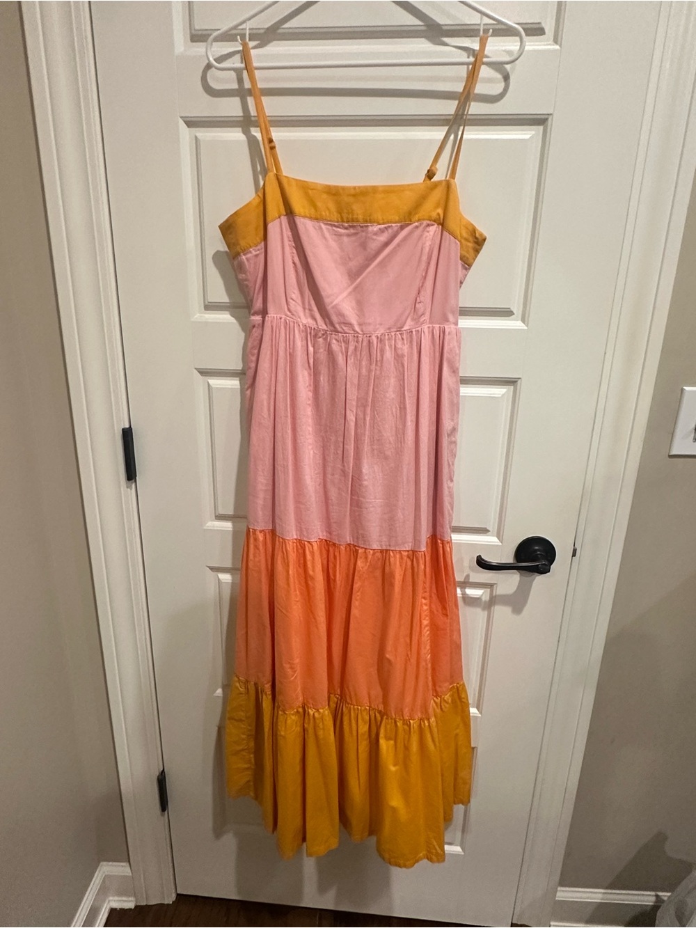 Women’s J Crew Colorblock Maxi Sundress - Pink, Orange & Mustard EUC